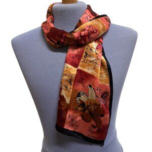 Ellen Tracy Floral Scarf Tiger Lily & Rose Vintage Head Neck Hair Accessory